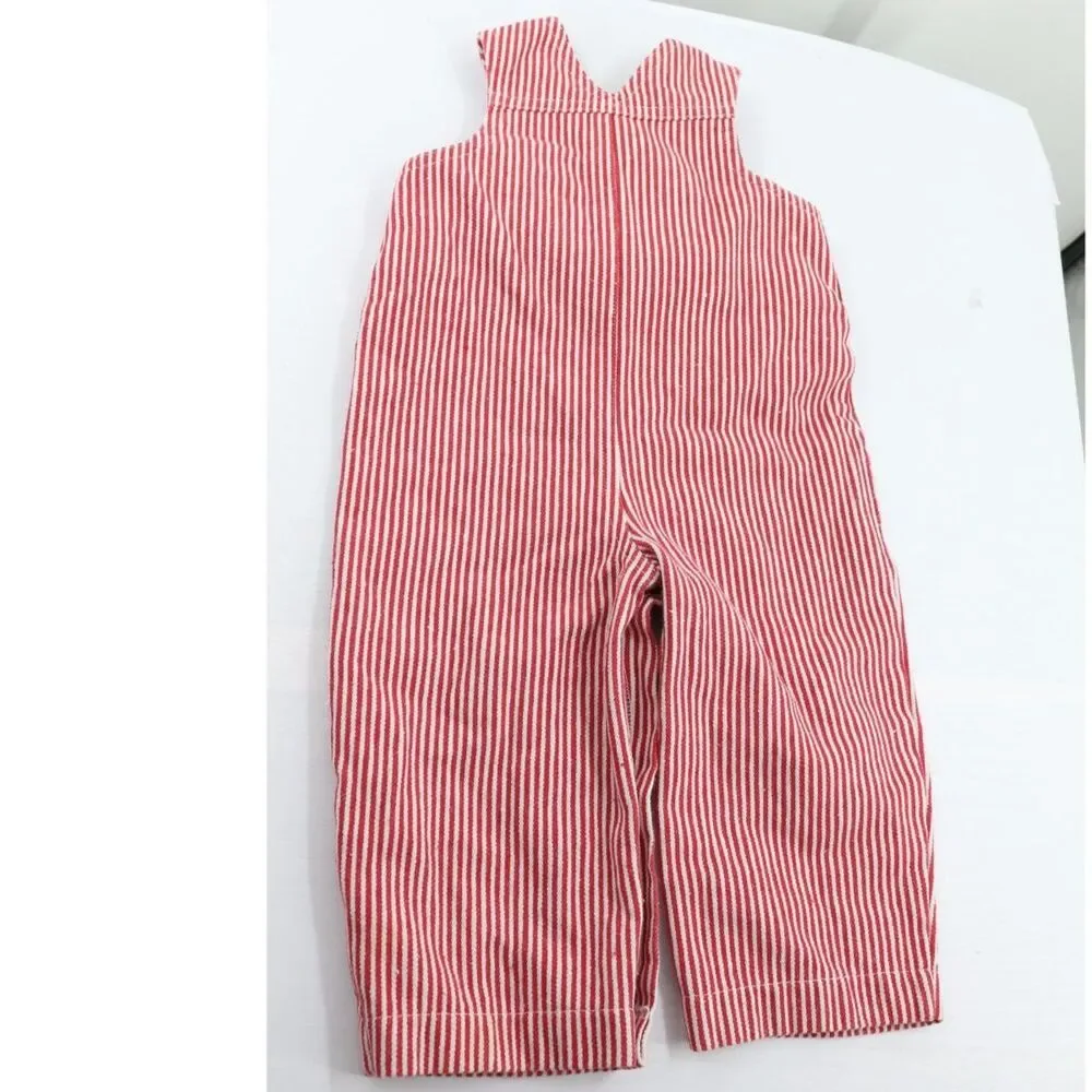 Mud pie Babys Striped Christmas Overalls Size 9-12 Months Red White Santa Clause